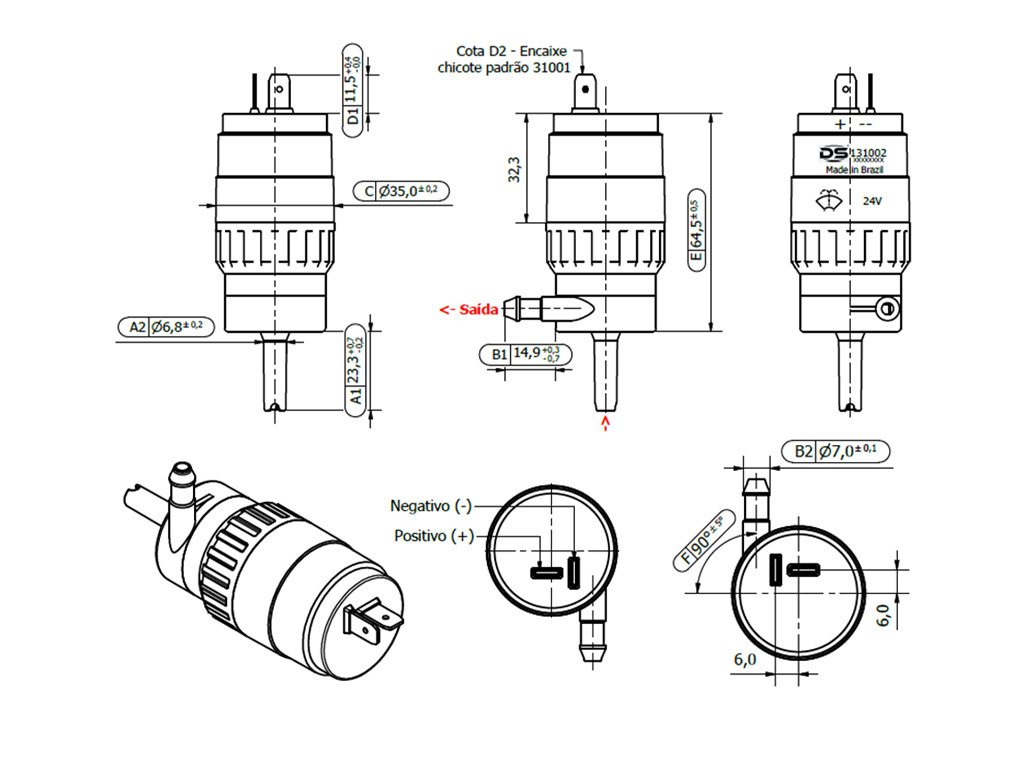 Desenho técnico — Eletrobomba Lavador do Para-Brisa