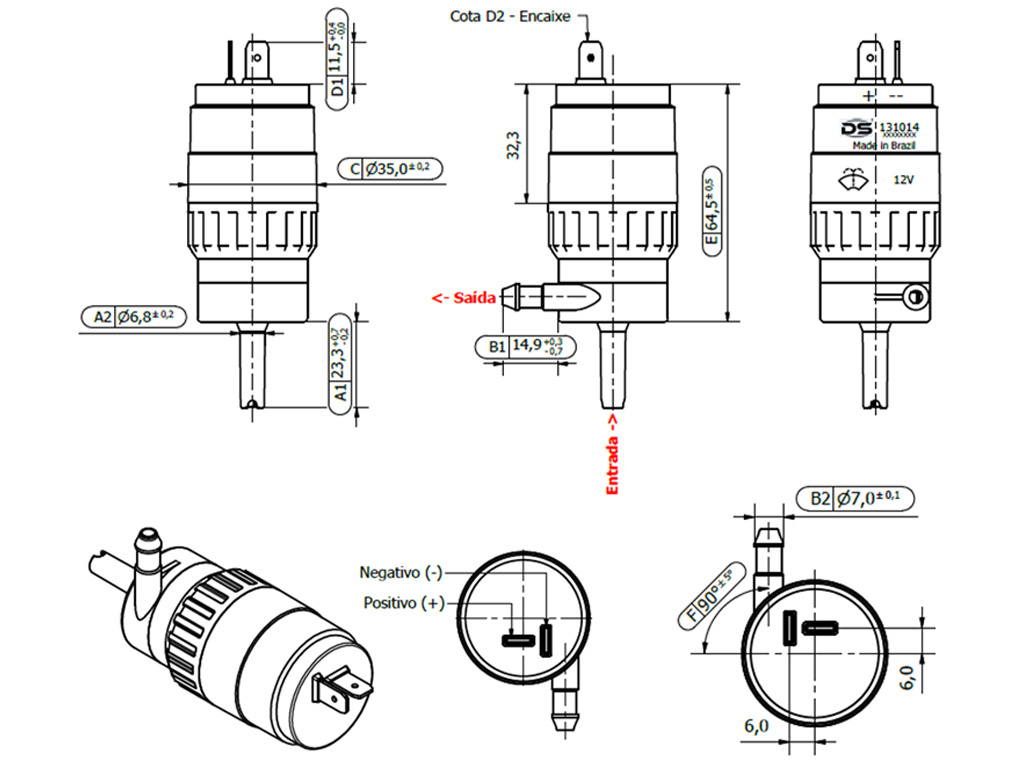 Desenho técnico — Eletrobomba Lavador do Para-Brisa