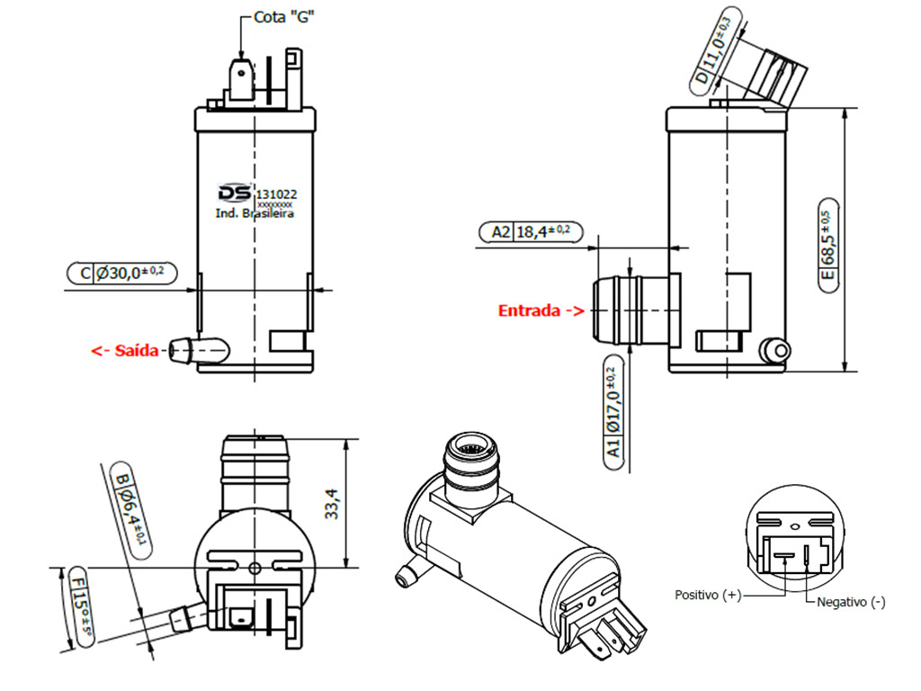 Desenho técnico — Eletrobomba Lavador do Para-Brisa
