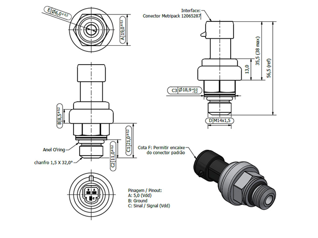 Desenho técnico — Sensor de Pressão