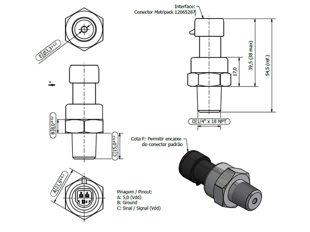 Desenho técnico — Sensor de Pressão