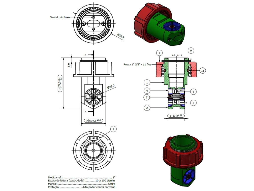 Desenho técnico — Fluxometro