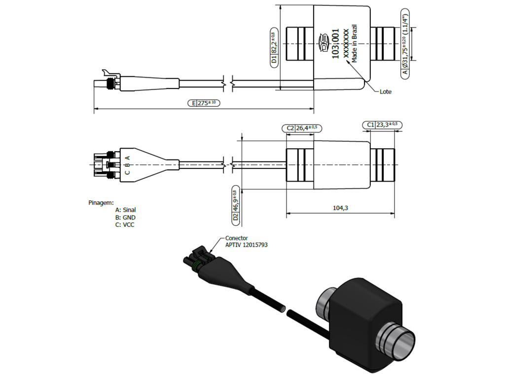 Desenho técnico — Sensor de Bloqueio do Adubo