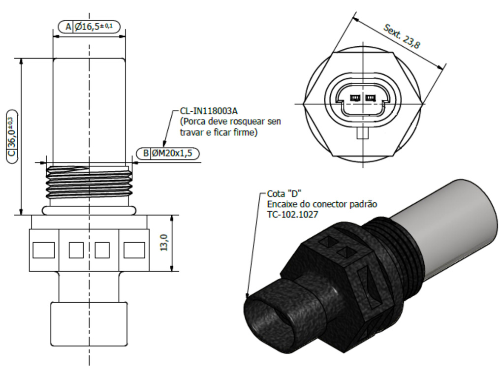 Desenho técnico — Sensor de Rotação
