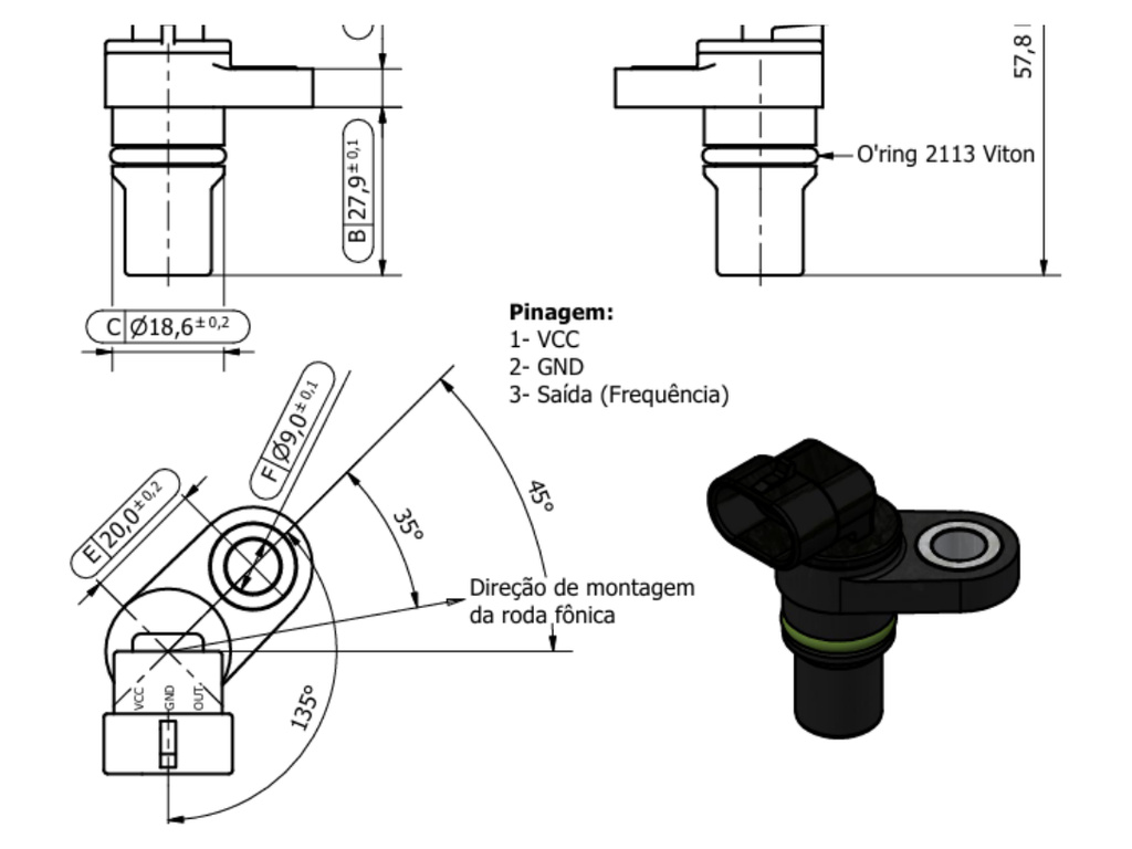 Desenho técnico — Sensor de Velocidade
