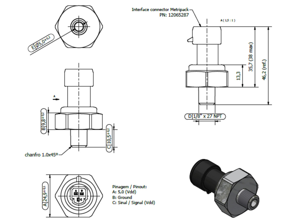 Desenho técnico — Sensor de Pressão